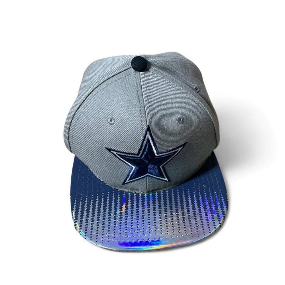 VTG Mitchell &‎ Ness Wool Dallas Cowboys Snapback Hat Grey Holographic Brim NFL